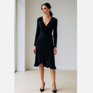 Thalia Sodi Drapey Faux Dress Long Sleeve Black Size Medium Stretchy LBD Dressy